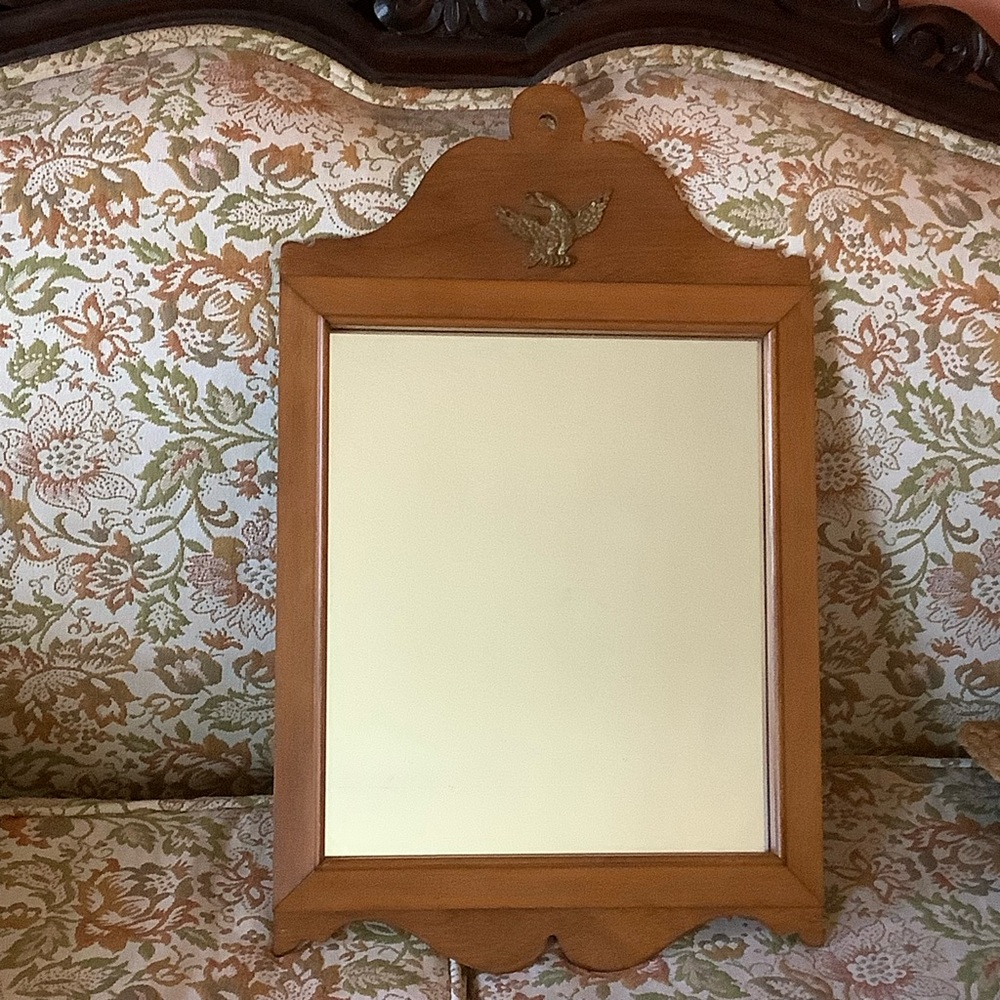 Mid 20th Century Wood Framed Mirror With American Eagle 23” X 14”  Winchendon PA